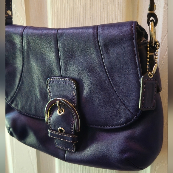 Coach Soho Deep Purple Leather Flap Buckle Y2K Crossbody Bag - Picture 2 of 11